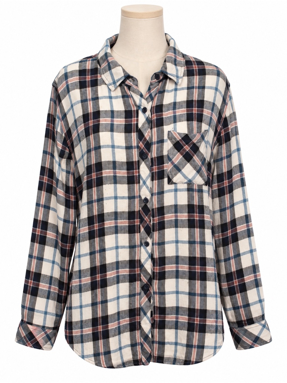 Rails Hunter Plaid Button Down Shirt Large 100% Rayon Blue Cream